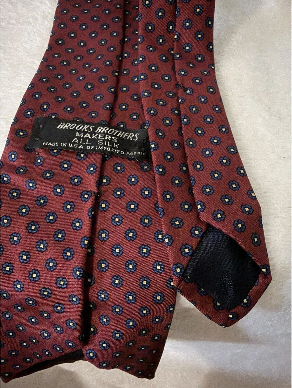 Brooks Brothers Tie Burgundy Navy Floral Neat Silk Made in USA Vtg